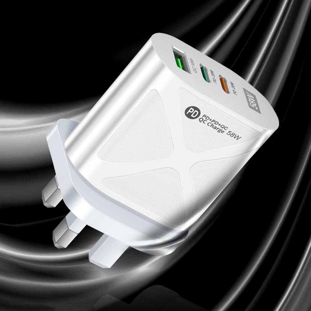Двойное быстрое зарядное устройство 58 Вт с 2 портами USB PD+QC3.0, варианты вилок EU/US/UK/KR/AU