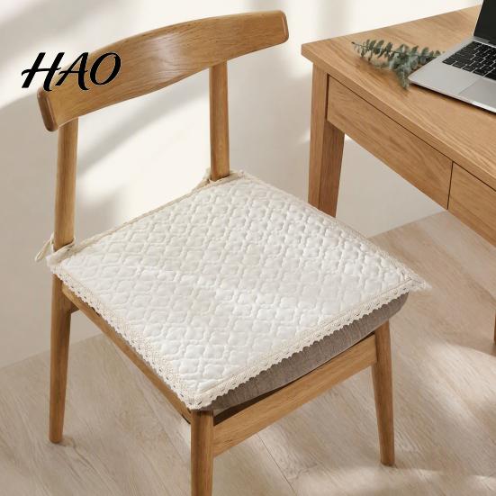 Cozy Plush Mats for Dining Seats Chair Pad with Ties, Non Slip Seat Cushion Lace Trim, Soft 16 x Inch Washable Office Pads Student Chairs