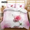 Комплект постельного белья Rose Duvet Set из микрофибры Pink Heart Rose Romantic Flower Tema Комплект постельного белья для влюбленных Double Queen King Size Покрывало для пододеяльника