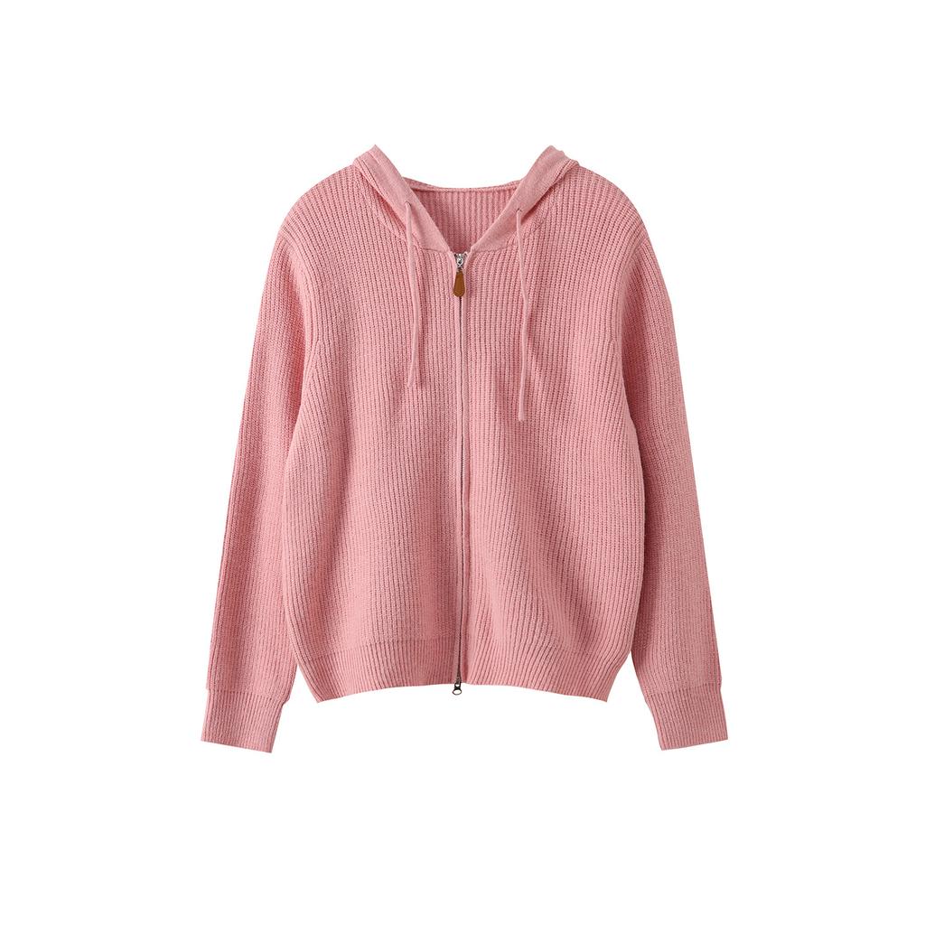 Large size women's hooded sweater cardigan autumn and winter new lazy wind loose knitted top 343338