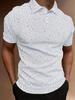Men's Short-Sleeve Polo Shirt - Minimalist Button-Front Collar Lapel, Full-Body Small Black Dots Print White, Breathable Summer Beachwear, Casual