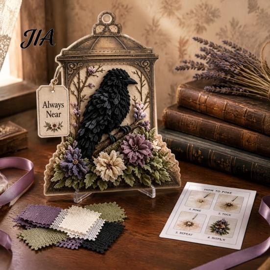 Handmade Flower Bird Craft 3D Fabric Poke Art Kit, DIY Memory Lantern Floral Housewarming Gift for Nature Lovers And Patterns, Punch Needle