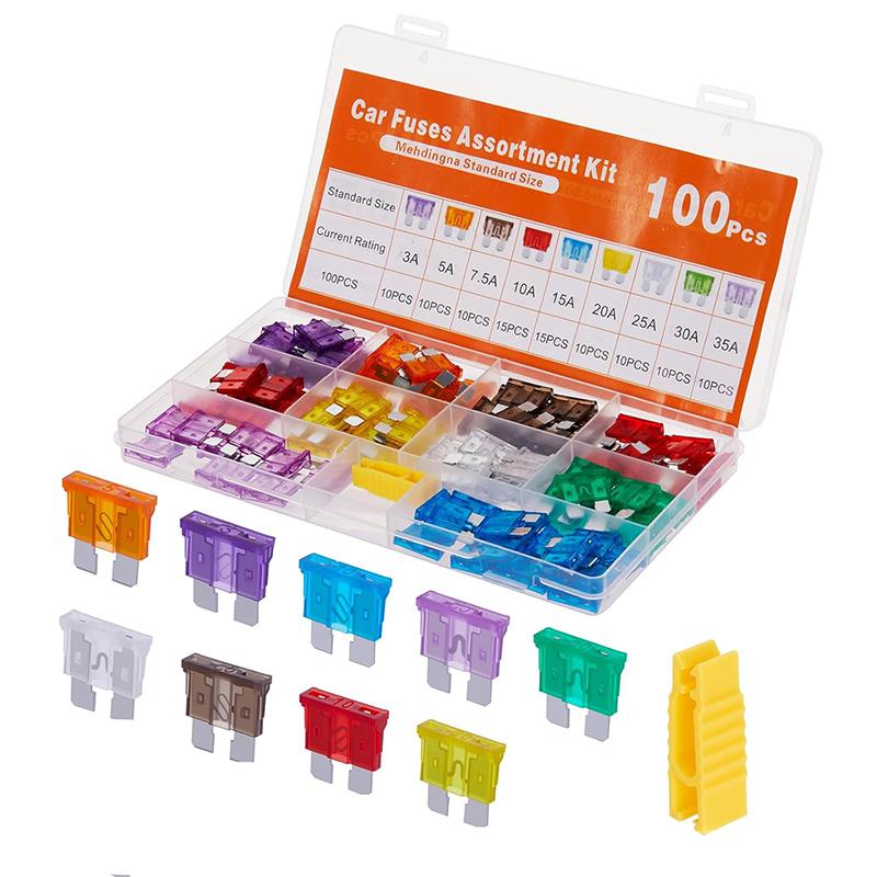 100pcs Car Fuse Assortment Kit Profile Middle Size Blade Type Fuse Auto Car Truck 2-35A Fuse with Box Clip Fuses4