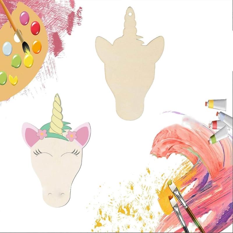 Unfinished Wooden Ornaments Unicorns DIY Blank Christmas Tree Hanging Wood Slices