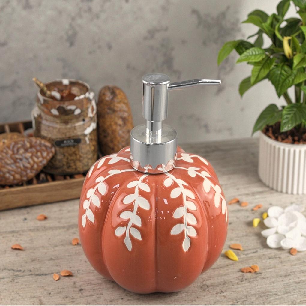 Cute Pumpkin Soap Dispenser - Bathroom Decoration, 460ml Soap Pump Pumpkin Maple Leaves Pattern for Bathroom and