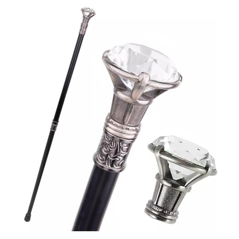 Metal Walking Stick Crystal Head 35.8 Inch Scepter Royal Crystal King Walking Stick New Year's Eve Performance Props