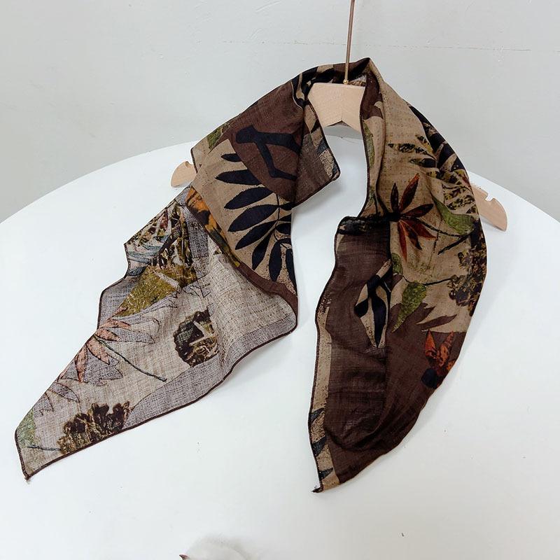 Spring Summer Soft Cotton Square Scarf Women's Printed Small Flower Scarf Accessories Neck Protection Small Scarf 55X55cm