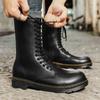 Fashion High Top Side Zipper High Ankle Boots Men Casual Footwear 14 Holes Punk Leather Fur Warm Stylish Men Motorcycle Boot Big Size 48
