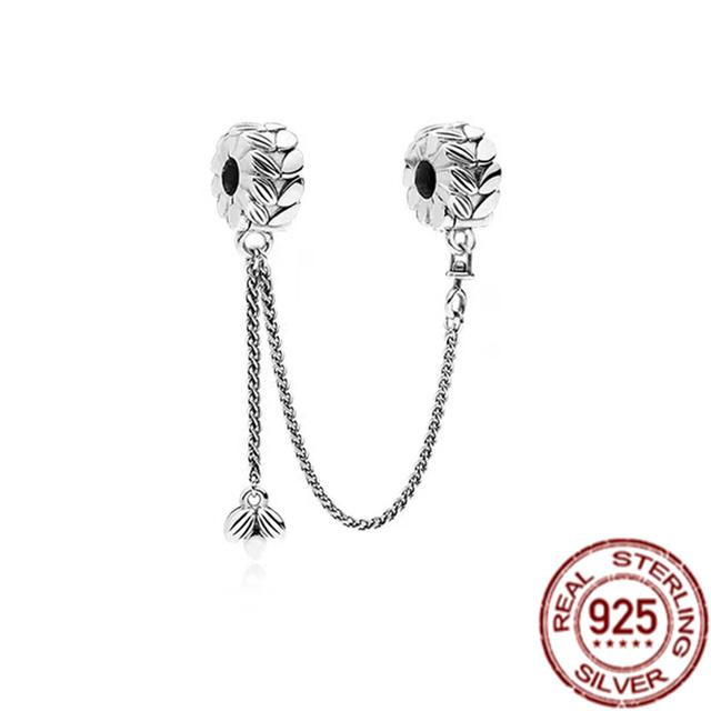 100 %925 Sterling Silver Crown Herbarium Moon &Star Safety Chain Charm Bead Fit Temperament Bracelet Jewelry Gift