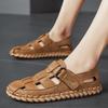 Men's Summer Handmade Sandals Mens Soft Leather Shoes Man Sandalias Outdoor Beach Sandals Garden Hollow Shoes Smoking Footwear