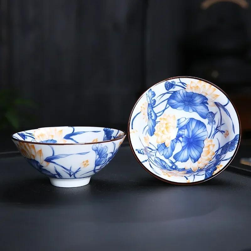 1 шт. китайская бутиковая керамическая чашка для чая, сине-белая фарфоровая чаша для чая, расписанная вручную, чашка для чая для путешествий и медитации, чайный набор 70 мл