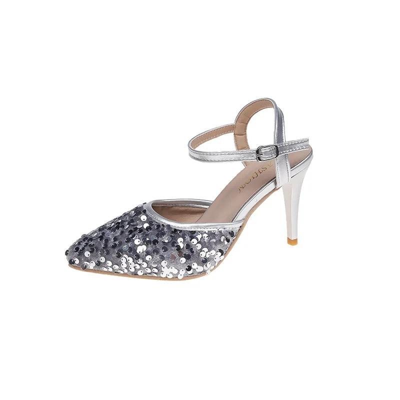 Мода 35-42 Размер Большой Размер Женская Обувь Широкие Полные Ноги Лето 2025 Новые Босоножки с Закрытым Носком Острый Каблук-Шпилька