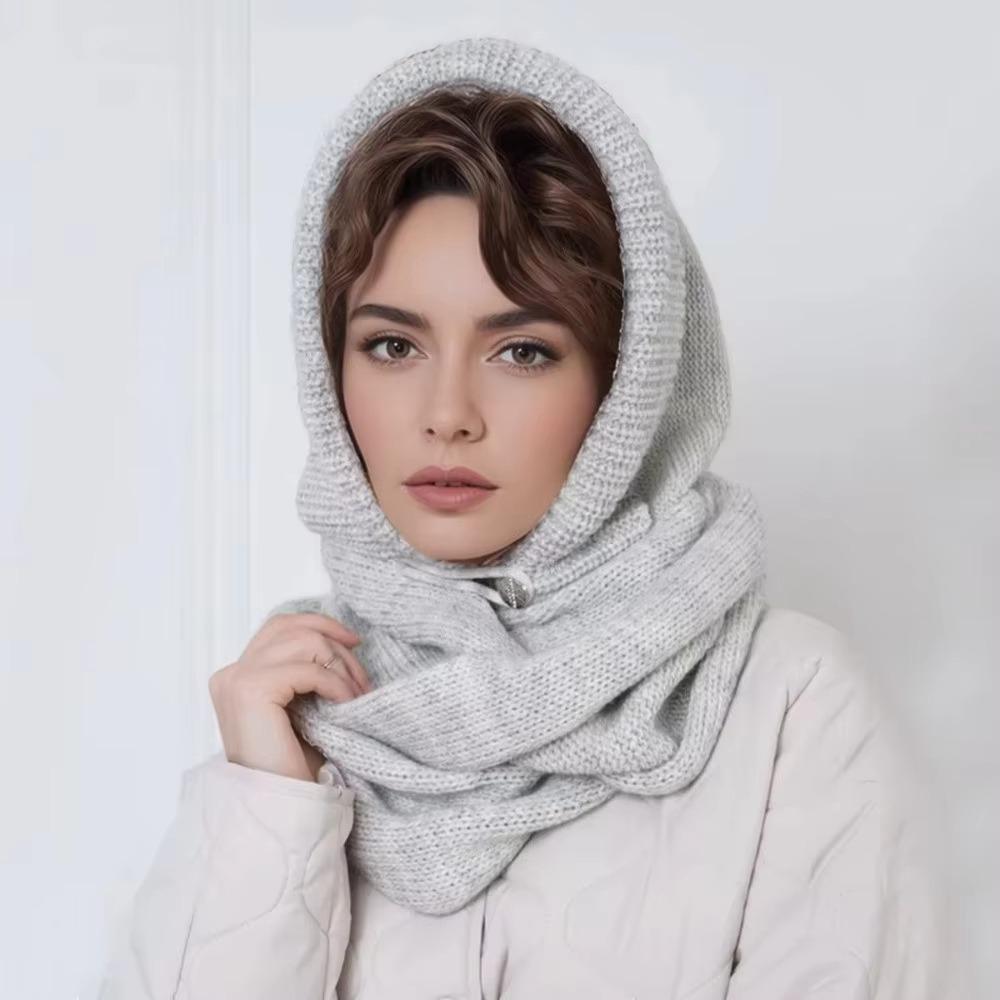 Beanie Knitted Balaclava Hat Solid Color Cross Hooded Cap Cute Hat and Scarf 2-in-1 Winter/Autumn
