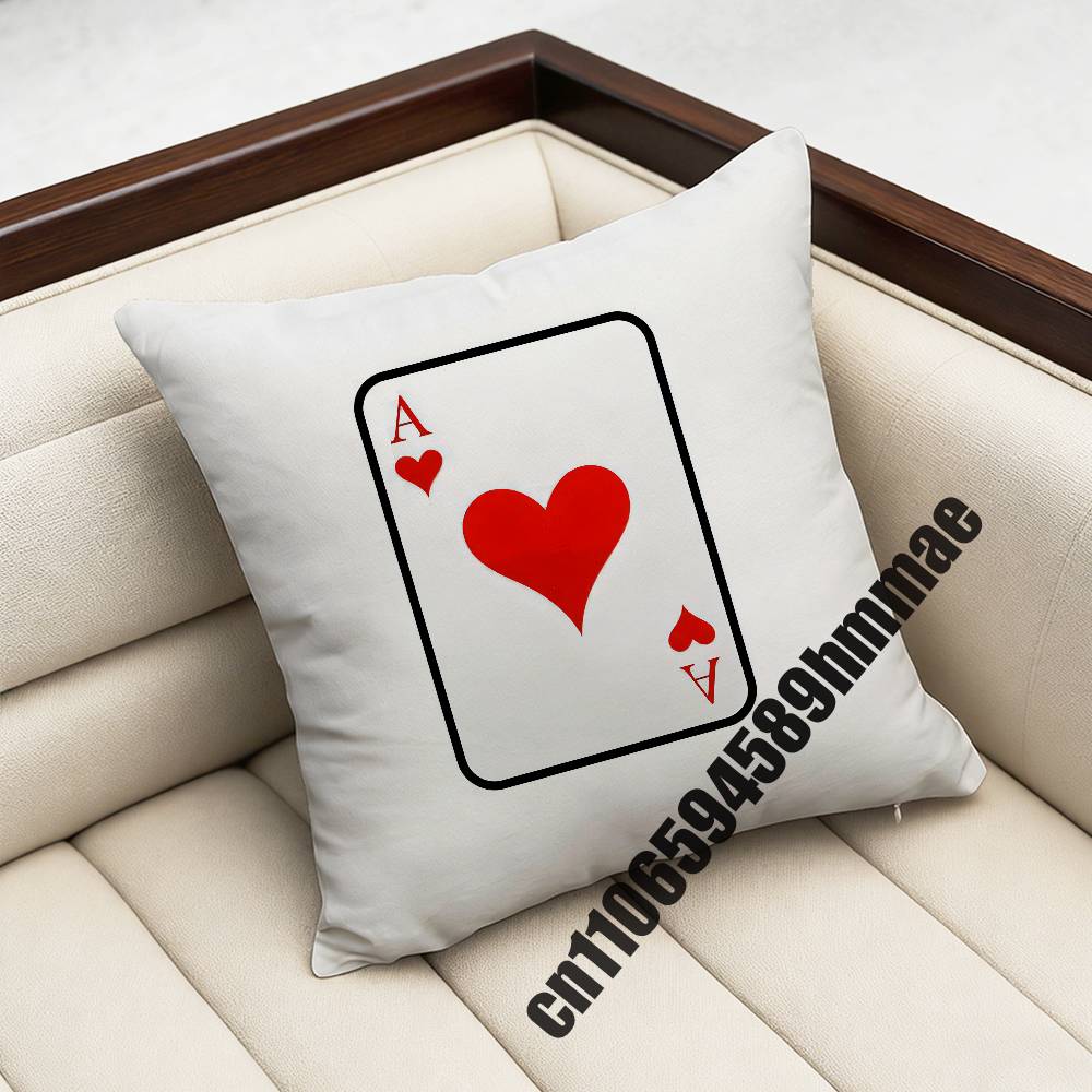 For Playing Cards Poker Red Heart Spades King Queen Throw Pillow Case Sham 45X45Cm 40Cm Square Car Pillowcase Pad Cushion Cover