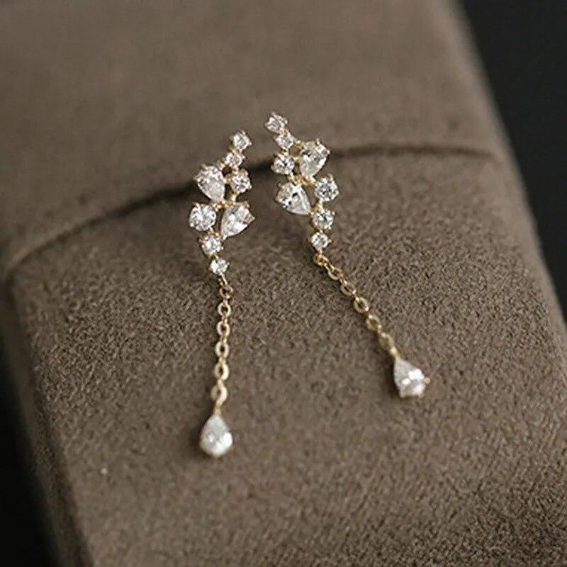 Fashion Vintage Mermaid Pearl Flower Hoop Earrings for Women Elegant Shiny Zircon Drop Dangle Earring Wedding Jewelry Gifts