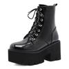 Punk Style Platform Heel Womens Ankle Boots Chunky Motorcycle Boots For Women Patent Leather Purple Yellow Shoes Big Size