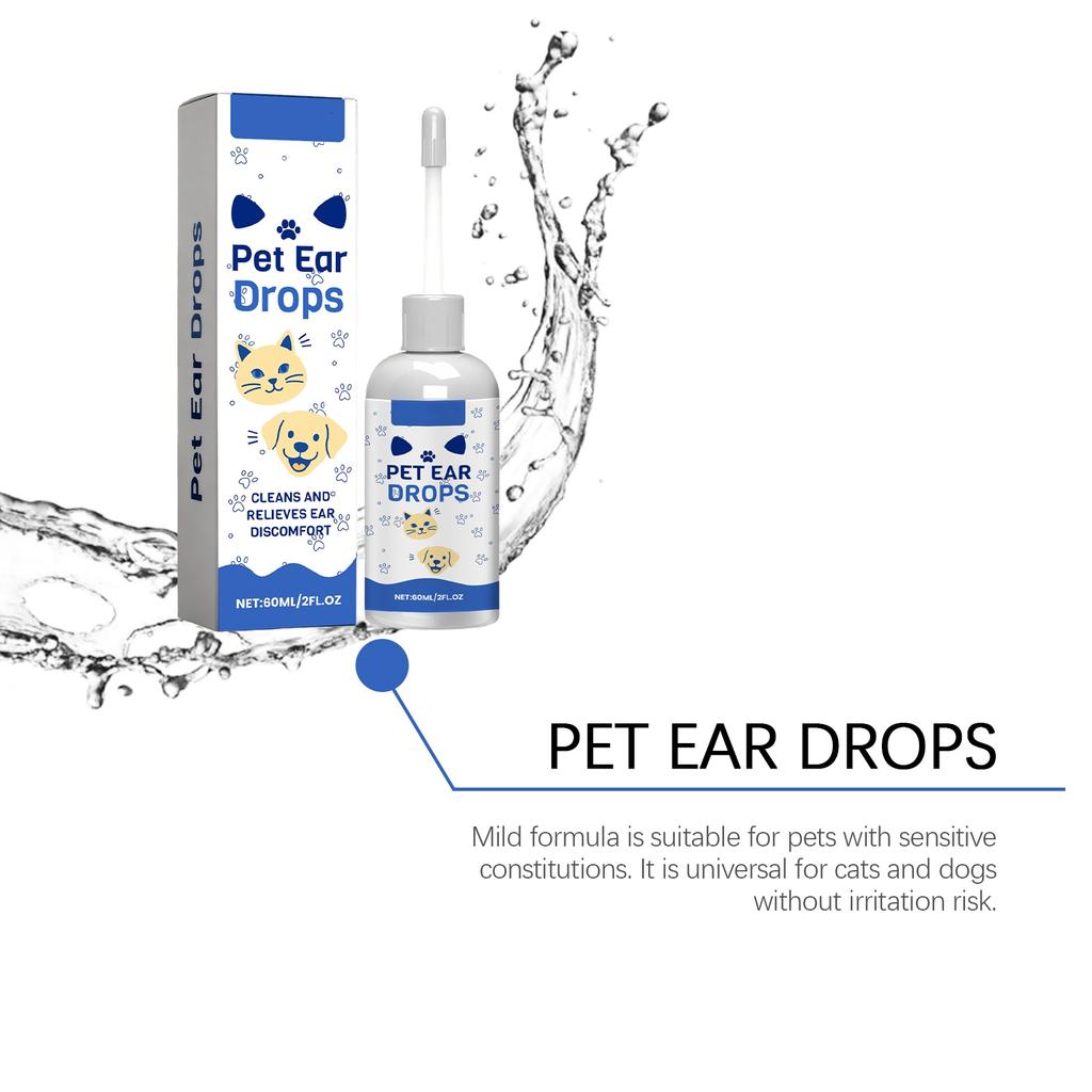 Капли для ушей для домашних животных, капли для глаз, очищающие ушную серу при инфекциях, удаляющие грязь для собак, кошек 60 мл