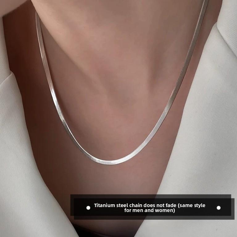 Pearl Flat Snake-bone Chain Unisex Sporty Necklace Premium Feel Delicate Clavicle-length Blade Chain Exclusive Non-fading