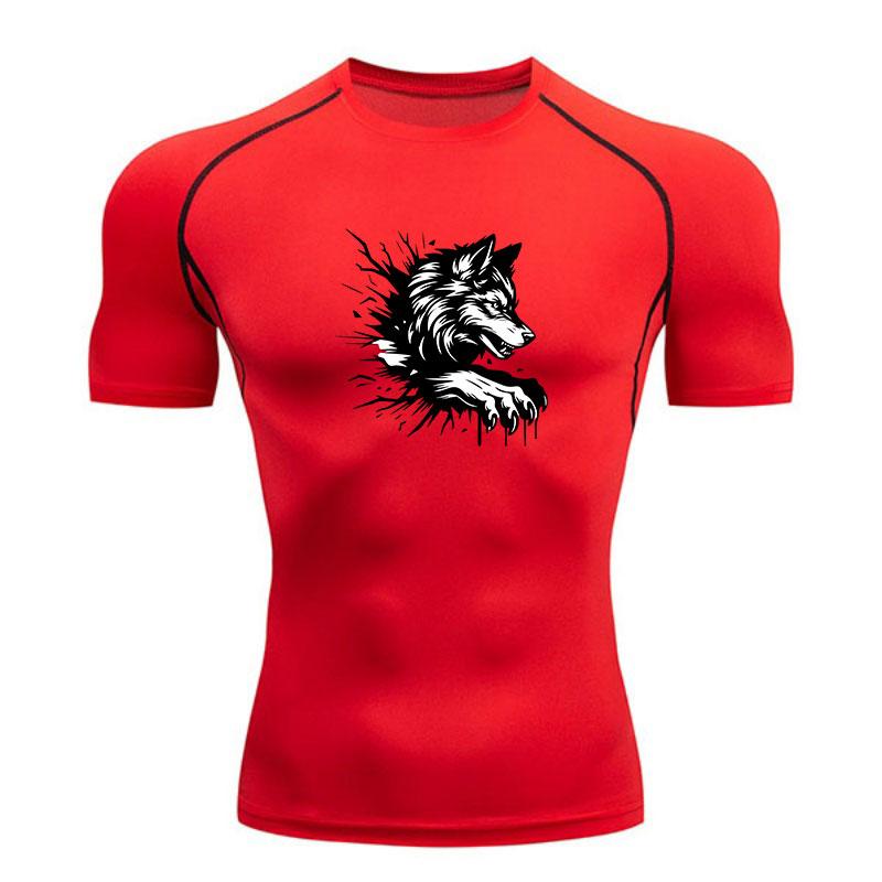 Men's Compression Workout T-Shirt, Ferocious Wolf Break Thro