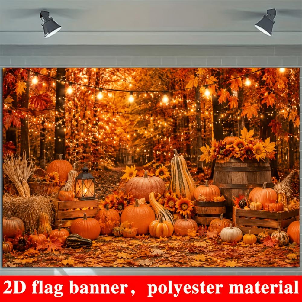 2D planar flag, 2D plane - 1 piece 2D flag. Autumn harvest theme banner background, autumn forest elements.