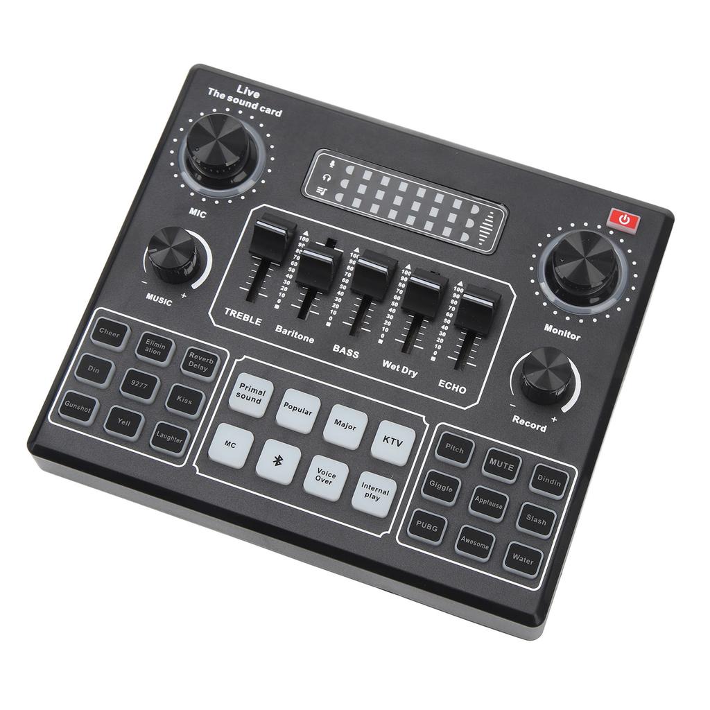 Live Sound Card Professional Dual Channel Bluetooth Stereo Mixer Board with Effect Voice Changer for Live Streaming