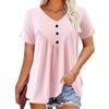 Women Short Sleeve V Neck Casual T Shirt With Button Detail