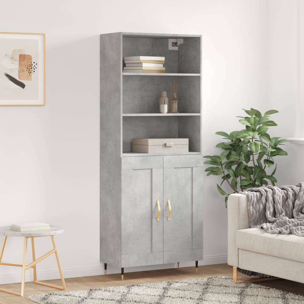 Vidaxl Witrynka, Szarość Betonu 69,5X34X180 Cm Materiał Drewnopochodny