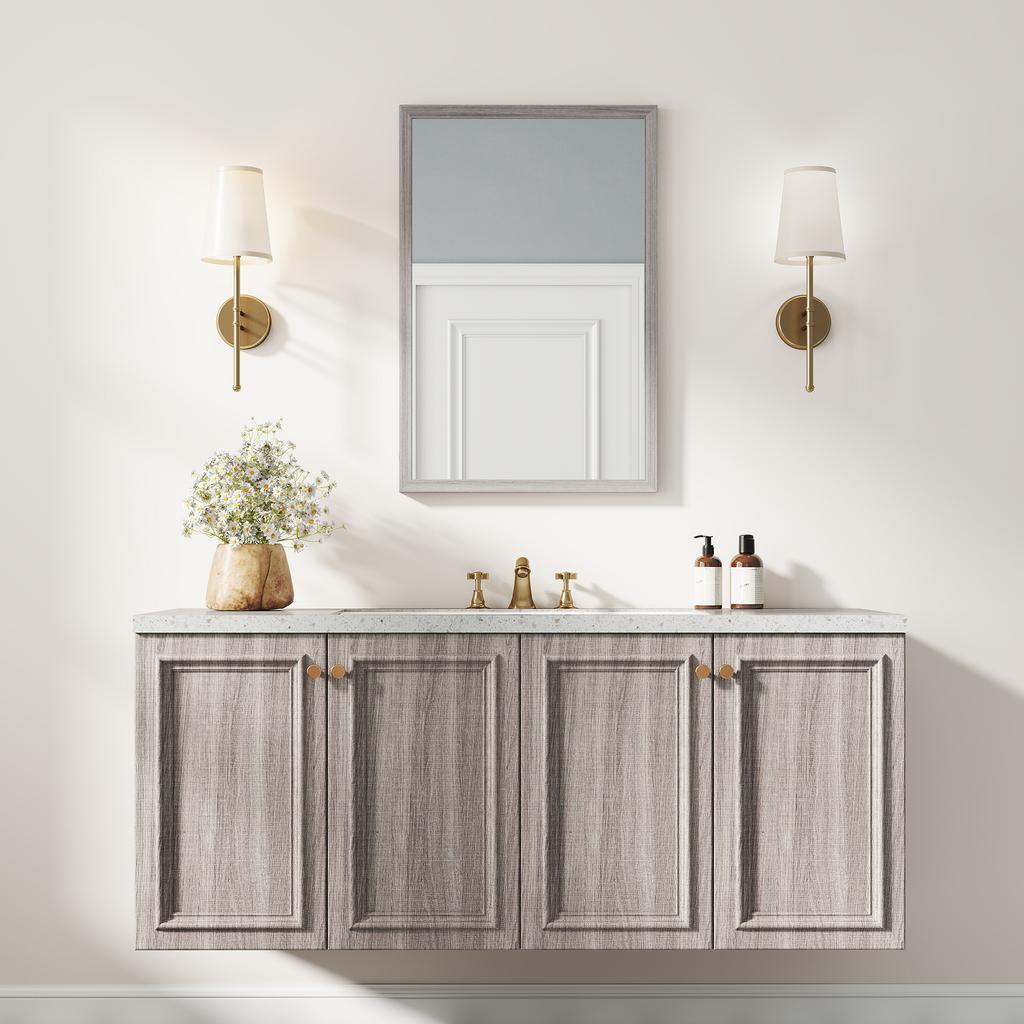 Wall Bathroom Mirror, 40 x 60 cm Wall-Mounted Mirror for Living Room, Bedroom, Hallway, Grey