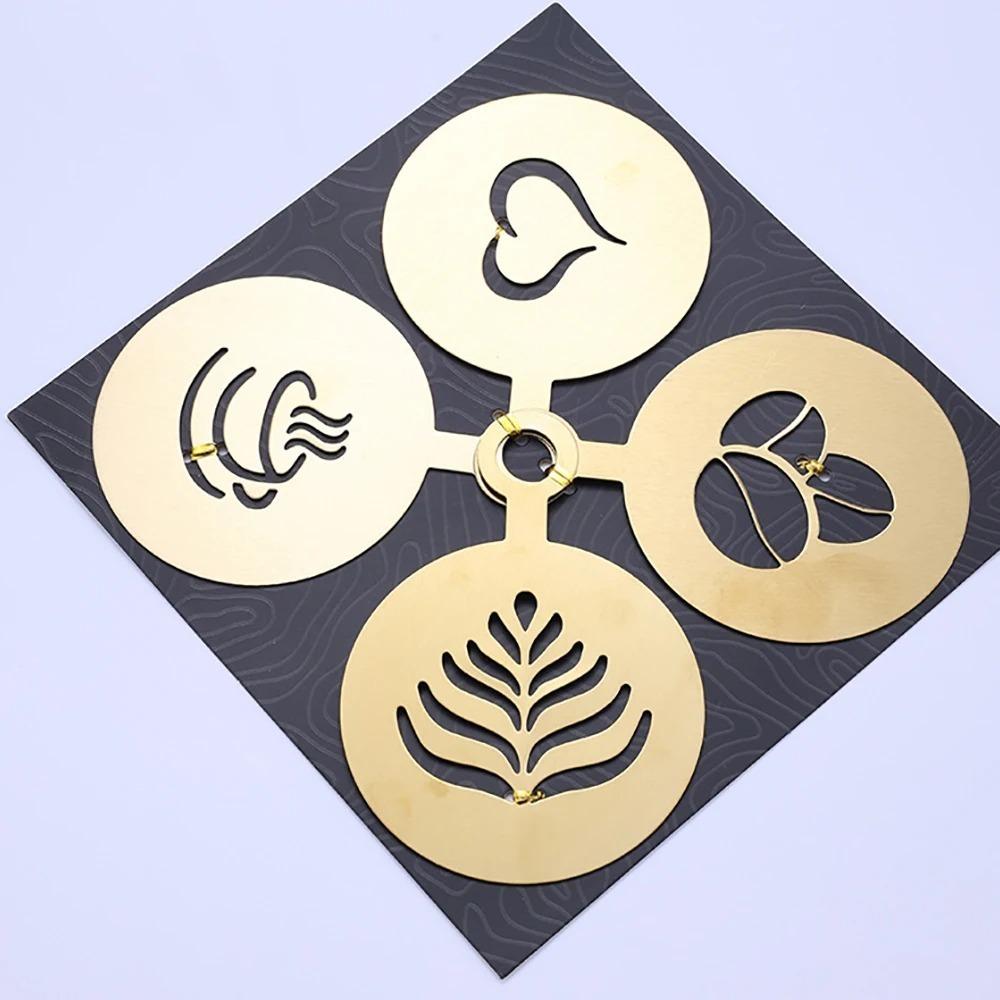 4 шт. Трафарет для латте-кофе из нержавеющей стали, золотой/черный, шаблон для кофейного искусства, хлеб