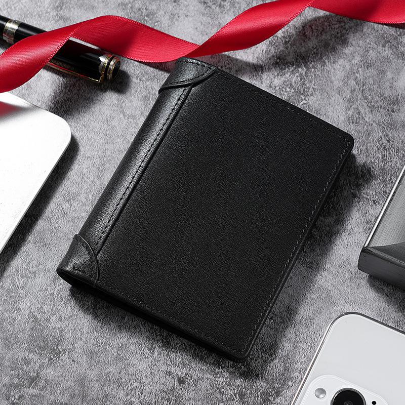 Men Business Wallets Leather Zipper Short Coin Pouch Multi-Card Photo Holder Iron Edge Korean Male Purse