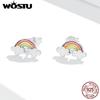925 Sterling Silver Cute Mini Rainbow Clouds Ear Studs for Girl Earrings Jewelry