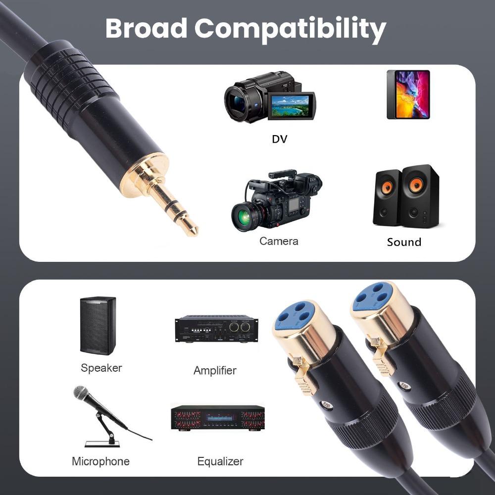 1/8in Jack 3.5mm for TRS Male To Dual XLR Female Cable Active Speaker Connection Cable Speakers