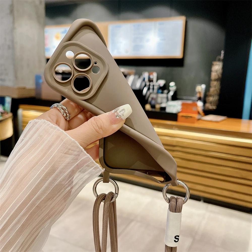 INS милый чехол через плечо с двойным шнурком для защиты объектива матовый силиконовый чехол для iPhone 15 14 13 12 11 Pro Max 14 15 Plus XS MAX XR X 8 7 Plus SE2 чехол