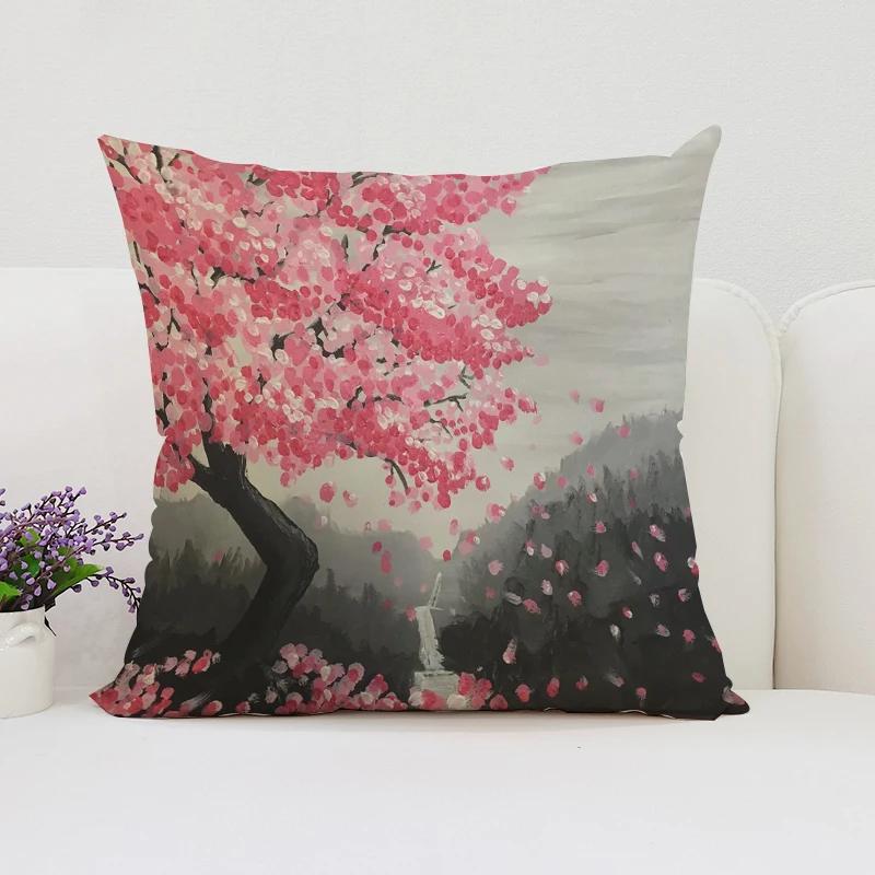 Японская Сакура Домашний Декор Декоративная Наволочка для Подушки для Подушек в Гостиную Эстетичное Украшение Комнаты Наволочка 45*45