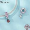 Bamoer 925 пробы серебро ослепительный циркон розовый цветок подвески божья коровка бусины для женщин браслет и ожерелье DIY ювелирные изделия