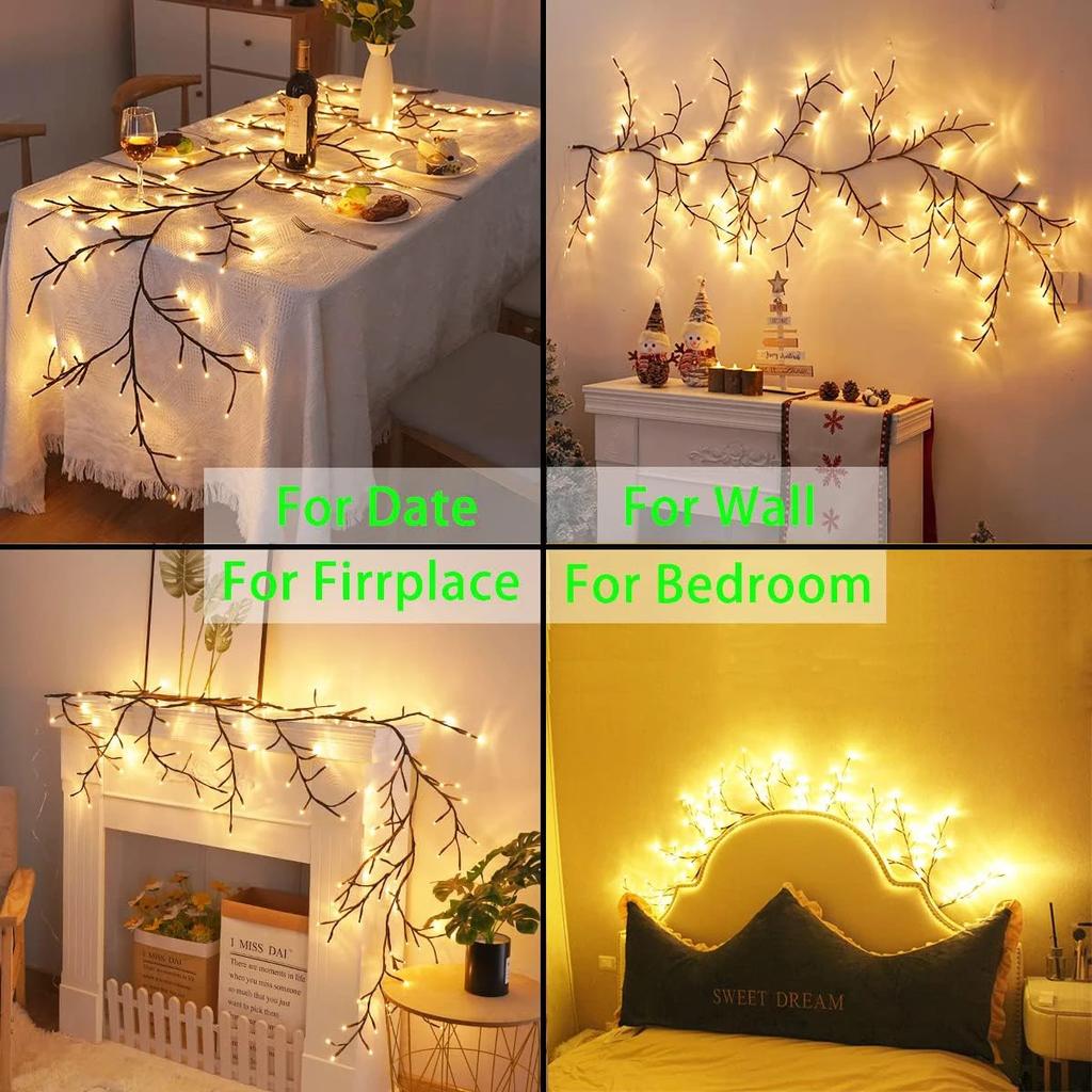 144LEDS Bendable Willow Vine Lights, 8Moeds Rattan Tree Decorative Light, Night Light, For Wall Bedroom Indoor Outdoor Christmas