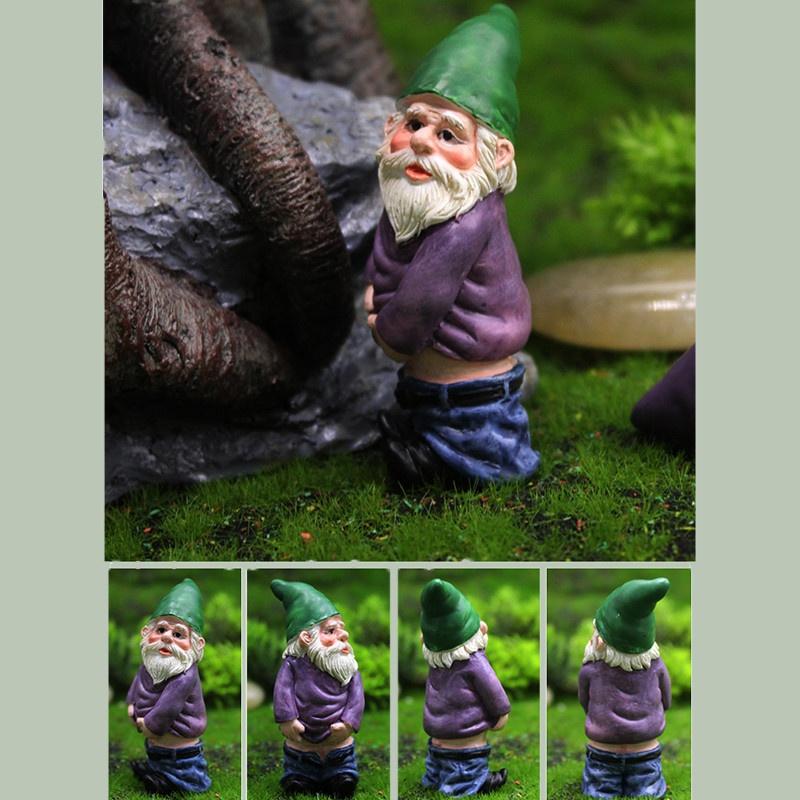 4PCS Fairy Garden Gnomes Accessories My Little Friend Drunk Gnome Dwarfs Statue