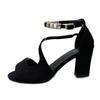 Summer Hot Selling Women's Shoes Fashion Open Toe Solid Color Large Size Casual One-line Buckle Suede Women's Sandals