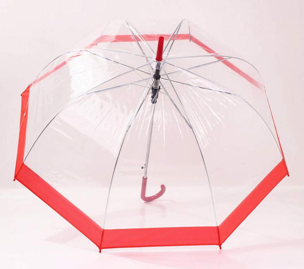 Transparent Automatic Long Bubble 8 Ribs Dome-Shaped Umbrella, Opening, Umbrella, Umbrella, (Red)
