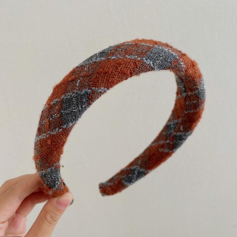 Korean version black white checkered retro sponge hair hoop fashionable hundred straps headband new hair accessories for women