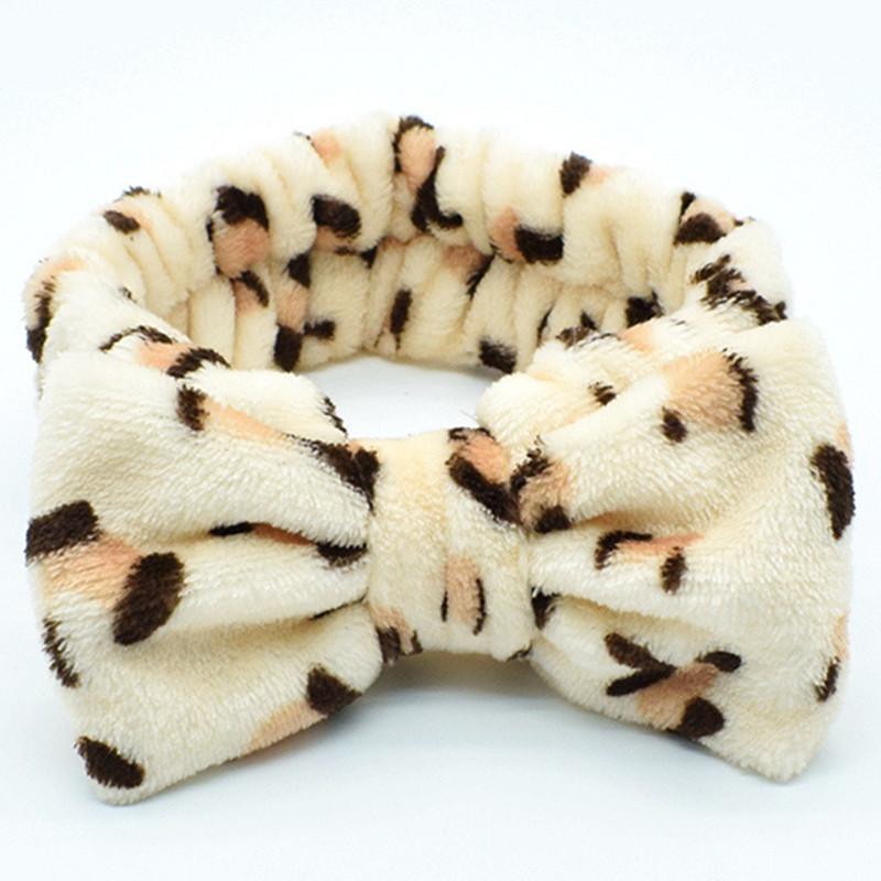 Leopard Makeup Wash Face Headbands for Women Coral Fleece Bow Dot Hairband Turban Knot Elastic Headwrap Girls Hair Accessories