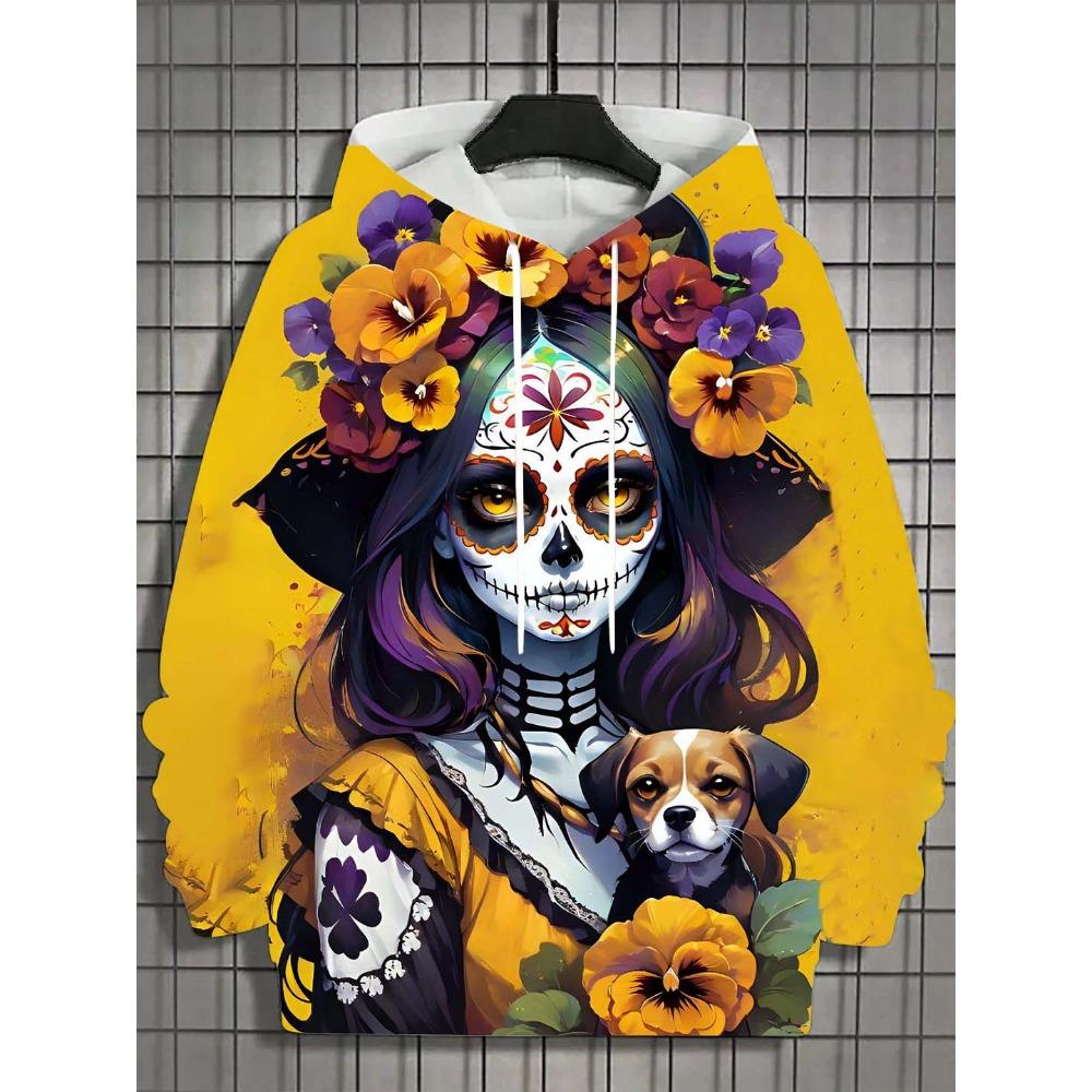 Fashion Women's Hoodie for Girls Autumn Long Sleeve Casual Sexy Girls Clothes Horror Undead Skull Pattern Unisex Tops