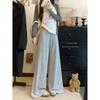 Kumikumi Stripes Drawstring High Waist Casual Pants Straight-Leg Pants Women Autumn Chic Loose Figure Flattering Mopping Pants Pants