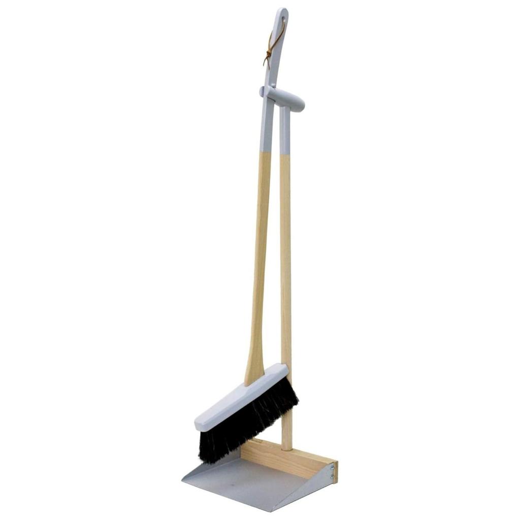 IDEA PORT Reszta Stand Broom Gray Broom and Dustpan Cleaning Made In Set, Set, Tools, Entrance, Balcony, Long, Freestanding, Wooden, Horsehair,