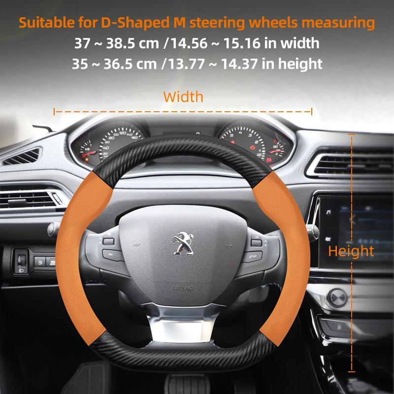 zkfan8 Suitable for Peugeot Breathable Leather Matte Carbon Fiber Texture Steering Wheel Cover Suitable for 206 208 3008 308 207 