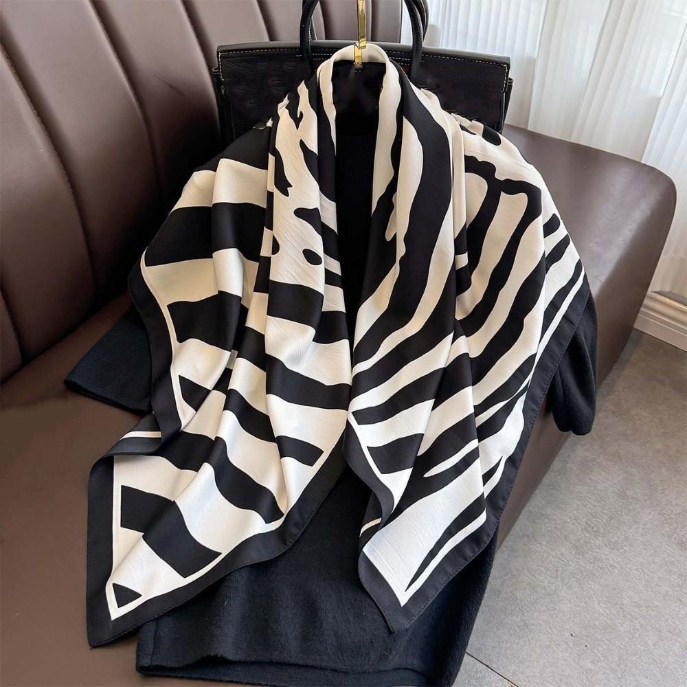 Breathable Stripes Square Headscarf Patterned Shawl Printed Silk Scarf 90 CM Square Scarf  Vacation