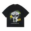 Черная футболка с графическим изображением металлической маски MF DOOM с эффектом глитча | Уличная одежда для фанатов хип-хопа/рэпа Мерч Футболка