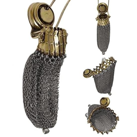 Кошелек для монет Yousheng Chainmail Mesh, винтажный двойной сетчатый держатель для монет с закручивающейся крышкой, коллекционный кошелек в викторианском стиле