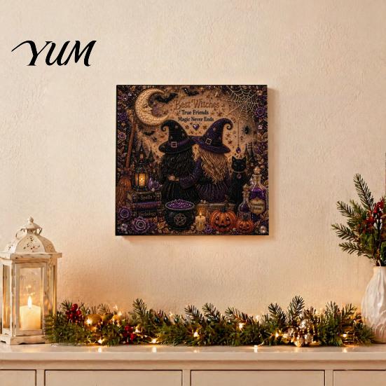 Seasonal Decorative Wall Hanging Halloween Ghost Pearl Painting Kit, 3D Art DIY Spooky Handmade Fall Craft Supplies Cute Cat Crow Kit for Adults, Home