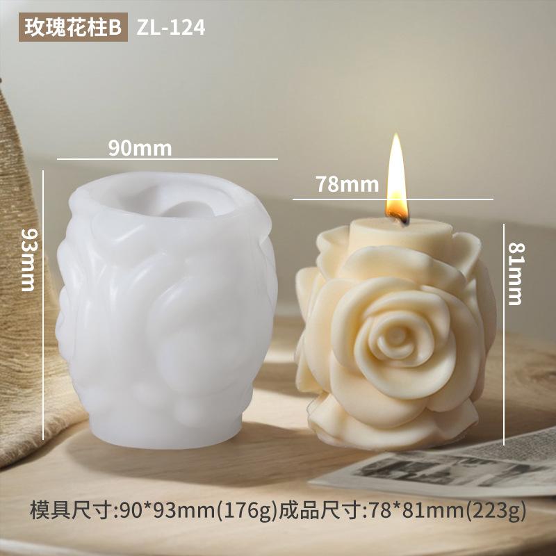 DIY Rose Pillar Candle Silicone Mold 3D Geometric Flower Column Scented Candle Plaster Ornament Mold Handmade Gift Wedding Decor
